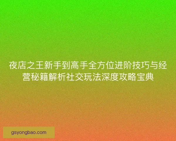 夜店之王新手到高手全方位进阶技巧与经营秘籍解析社交玩法深度攻略宝典