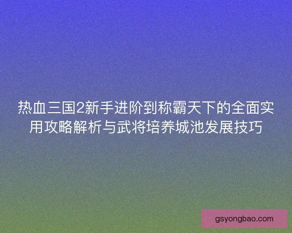 热血三国2新手进阶到称霸天下的全面实用攻略解析与武将培养城池发展技巧